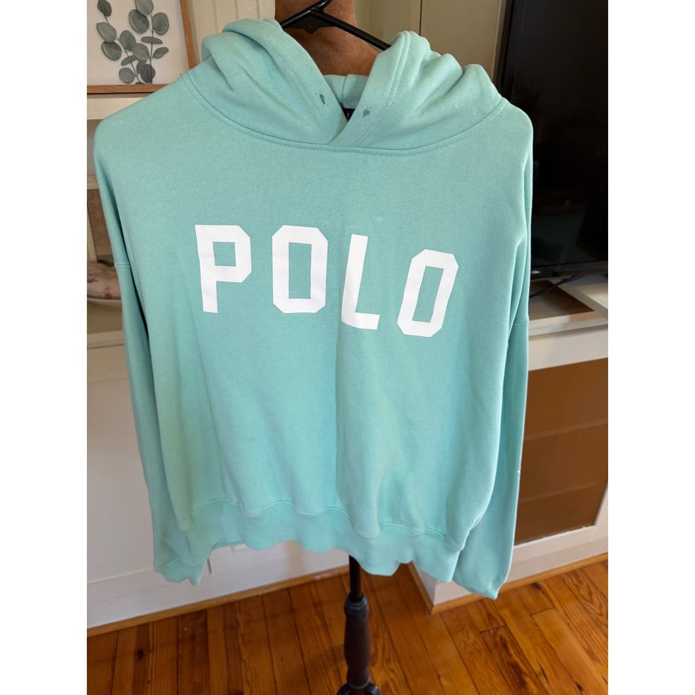 Polo Ralph Lauren Women's XL Mint Oversized POLO Graphic Hoodie Sweatshirt